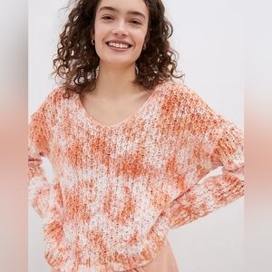 PILCRO x ANTHROPOLOGIE Women's Peach Christian Cotton V-Neck Sweater.Small